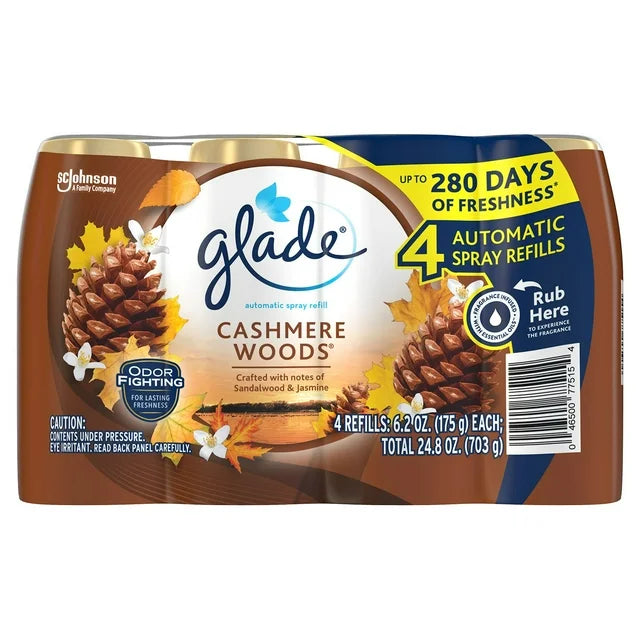 Glade Automatic Spray Air Freshener 4 Refill Bottles (Cashmere Woods) - Bellso